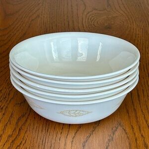 SET OF 5 CORELLE TEXTURED LEAVES SOUP CEREAL BOWLS 6 1/4" NICE!